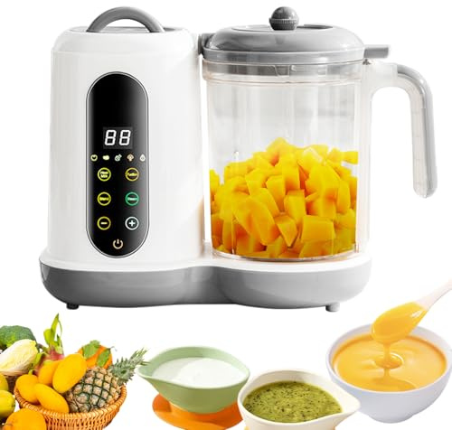 Baby Food Maker, Baby Food Processer, Multifunctional Ba-by Food Processor and Steamer, Puree Blender, Steamer and Blender, Auto Cooking and Grinding, 400ML, 4 Cooking Presets, Touch Screen Operation