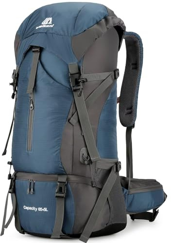 Ezmina Zaino da trekking da 70 litri, con copertura antipioggia, leggero, per uomo e donna, grande zaino da trekking impermeabile, per escursionismo, arrampicata, sport all'aria aperta, alpinismo