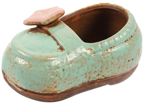 TOYANDONA Boot Flower Planter Ceramic Shoe Shaped Desktop Flowerpot for Garden Decoration, Hand-painted Breathable Green Boot Planter Suitable for Cactus and Succulents