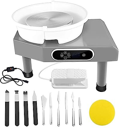 HYQNG Tornio Elettrico per Ceramica, Macchina per Ceramica Elettrica da 350w Kit per Fai-da-Te con Ciotola Rimovibile, Display LCD Digitale, Pedale, Ideale per Lavori in Ceramica E Artigianato