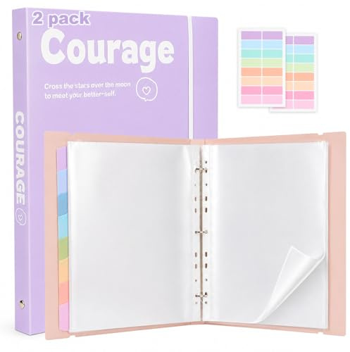 EKisemio A4 Ring Binder Display Folder 2 Pack with 100 Pockets & Dividers | 2 pastel A4 binders with 100 display pockets, colourful dividers and labels for organised school, office and home filing
