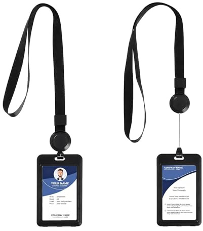 2 stycken ID-kortfodral med band, utdragbar ID-hållare, med remmar, för kontorspersonal, skydd för ID-kort, kontor, studenter, utställning, buss (svart)