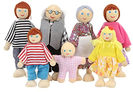 Leftwei Trädockahus Familj Söt Simulering 7 Dockor Set för Låtsaslek Figurer Barn Pedagogiska Leksaker