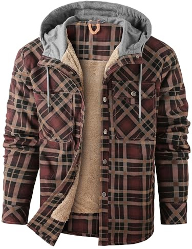 Mr.Stream Camicia da Uomo in Stile Casual da Boscaiolo Plaid Flanella A Quadri Camicia Imbottita da Lavoro di Cotone Cappotto Invernale Hoody 3252/Coffee L