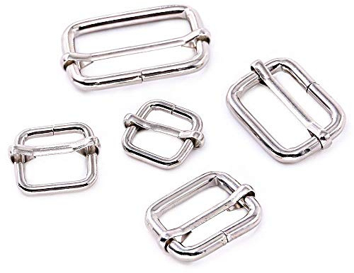 Swpeet 50 piezas de 5 tamaños de 1/5.1 cm 3/10.2 cm 2.5 cm 5/10.2 cm 5/20.3 cm multiuso de metal rectangular ajustador gatillo hebilla deslizante para cinturones hardware