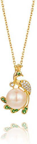 Beydodo Gold Kette mit Anhänger Pfau mit Perle und Tsavorite Damen Halskette Gold 750