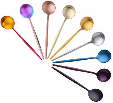 SBOMHS Espressolsked mini kaffesked set färgglada teskedar rostfritt stål 12,7 cm liten sked 9-delad te kaffe sked för kaffe te glas dessertsked