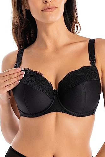 Teyli Reggiseno Allattamento Donna – Reggiseno Modello con Ferretto per Allattamento a Seno Grande – Lingerie Gravidanza in Pizzo per maternità Nero 3M