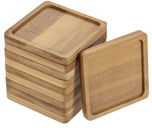 PATIKIL Plant Pot Saucer, 10 Pack 8cm Bamboo Square Flower Drip Tray for Indoors