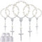 Otuuz 50 Stück Taufe Acryl Rosenkranz Perlen mit Kruzifix und 50 Lasergeschnittene Präsent Boxen Präsente Verpackung Schachtel Kommunion Deko für Babyparty Hochzeit Party(Silber Perlen Armband)