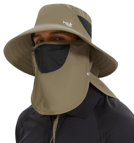 Bassdash Sonnenhut Fischerhut UPF 50+ Breiter Krempe Wanderhut mit abnehmbarem Gesichtsschutz und Nackenklappe Atmungsaktiver Unisex Wasserfester Angelnhut für Damen Herren