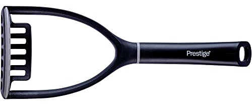 Prestige 2-in-1 Potato Masher - Potatoes Masher with Scooped Edge and Non Scratch Silicone Edge, Heat Resistant Kitchen Utensils to Protect Non Stick Cookware, 32cm, Black & Grey