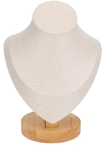 Cyrank Petit Organisateur De Modèle De Bijoux, Support D'affichage De Collier De Flanelle 3D Avec Socle En Bois Pendentif Chaîne Bijoux Modèle Buste Support Porte Collier Presentoir Bijoux (Beige)
