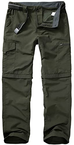 mosingle Walking Hiking Trousers Mens, Safari Zip Off Lightweight Quick Dry Convertible Travel Fishing Cargo Breathable Outdoor Pants Army Green