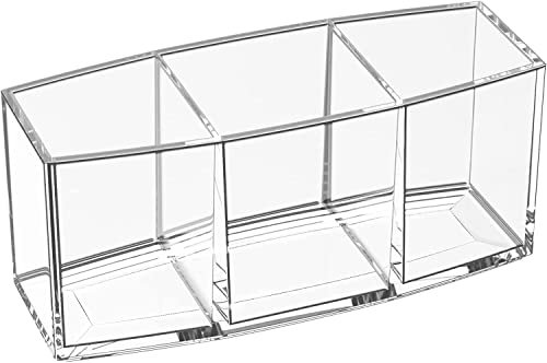 OWAYOTO Makeup Brush Holder Clear Organizer Acrylic Cosmetic Brushes Cosmetic Storage Pen Holder Eyeliners Eyebrow Pencil Display Case with 3 Slots
