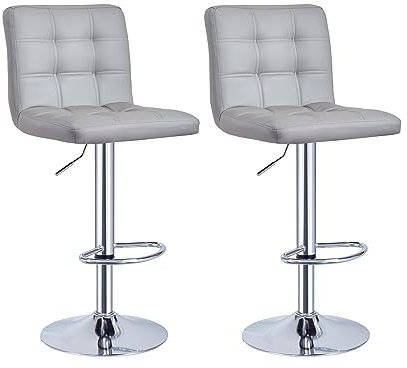 Panana Barhocker 2er-Set, Kunstleder Barstuhl, 360° drehstuhl höhenverstellbare Barstühle Küchenstühle mit Rückenlehne und Fußstütze (Grau)