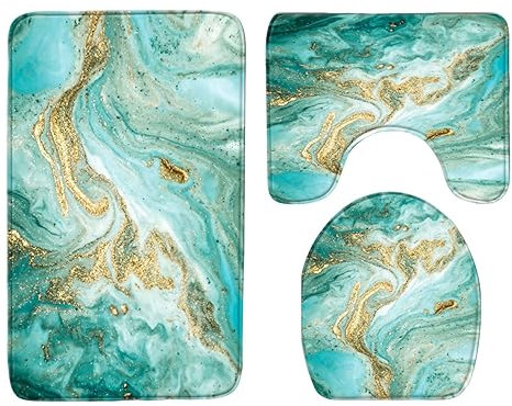 JISADER Juego de Alfombras de Baño de 3 Piezas, Alfombra de Baño, Alfombrillas Antideslizantes con Funda para Asiento de Inodoro, Verde, Individual