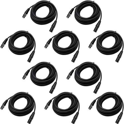 Kanayu 10 Pack/ 26.3ft DMX Cable 8 Meter DMX Signal Cables with 3 Pin XLR Male to Female Connector Stage Light Signal Wires for Stage Lighting Accessories Spotlight DJ Lights, Black
