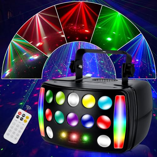 Discolicht Partylicht mit Fernbedienung 4-in-1-Lampenperlen, Stroboskop Disco Licht mit Musikgesteuert, Discokugel mit 360° Halterung für Klub Geburtstag Weihnachten 50W RGB DMX 512 Derby Light
