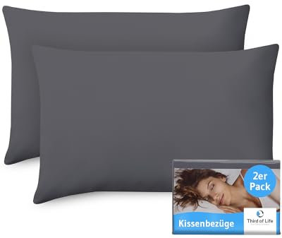 Kissenbezug 40x60 Dunkelgrau, 2-er Set Kissenbezüge, Premium Mako-Baumwolle, Kopfkissen-Bezug für 40x60cm Kissen, Pillow Cover für Seitenschläferkissen/Kinder-Kissen, Oeko-TEX Zertifiziert