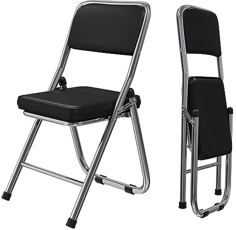 Wohenster 2 Stück Klappstuhl Gepolstert, Klappstühle aus Leder und Starker Metallrahmen Klappsessel bis 150 kg Campingstuhl Faltbar Stuhl Bürostuhl Platzsparender Schreibtischstuhl für Gast Schwarz