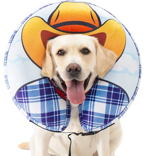 Avont Collar isabelino para Perro, Collar Protector Suave Inflable de Cono Ajustable de Recuperación Alternativa para Perros Evita Heridas Después de Cirugía -M Plus,Vaquero