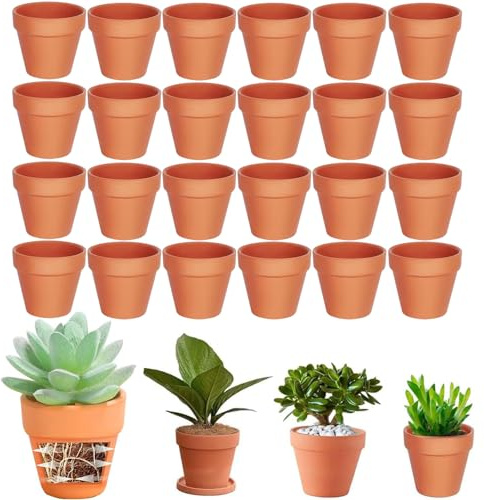 Cerkkapo Confezione da 24 Vasi in Terracotta 5 x 5,5 cm, Piccoli vasi in Terracotta con Foro di Drenaggio, Mini Vasi in Terracotta Riutilizzabili, per camera e l'Ufficio