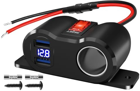 Répartiteur de prise allume-cigare double QC3.0 120 W avec voltmètre/bascule LED, chargeur de voiture 12 V, adaptateur d'alimentation de rechange femelle pour camping-car, bateau, moto, camion, VTT