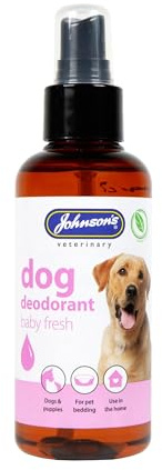 Johnson's Dog Deodorant Spray - 150ml, Baby Powder Dog Spray, Odour Neutraliser Spray, and Pet Smell Eliminator for House, Bedding, and Dog Perfume