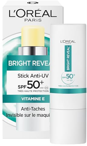 L'Oréal Paris - Stick Anti-UV et Anti-Taches - Très Haute Protection SPF50+ - Enrichi en Vitamine E - Format Stick à Emporter Partout - Bright Reveal - 9 ml