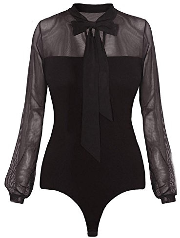 Damen Body Bodysuit Blusenbody Damen Elegant Schwarz Stehkragen Langarm Overall Mit Rollkragen, Mesh Bodysuits Freizeit Hemd Festlich Oberteile Slim Body Langarm Shirt Casual Unterziehbody