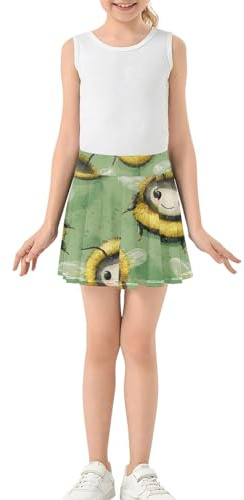 Yuiboo Mignon Little Bees Filles Tennis Jupes avec Short Skort pour Fille Jupe Plissée, Petites abeilles mignonnes, 5-6 ans