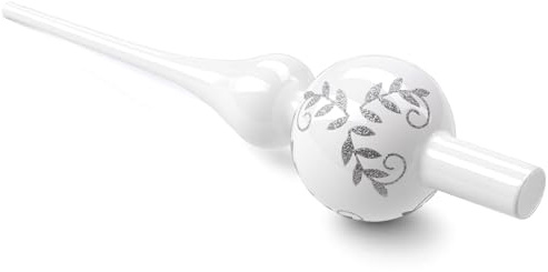 Puntale Albero Natale in Vetro, Cima Punta Albero di Natale Bianco, 26cm, Vetro Soffiato a Mano, Lucido ed Elegante (Bianco)