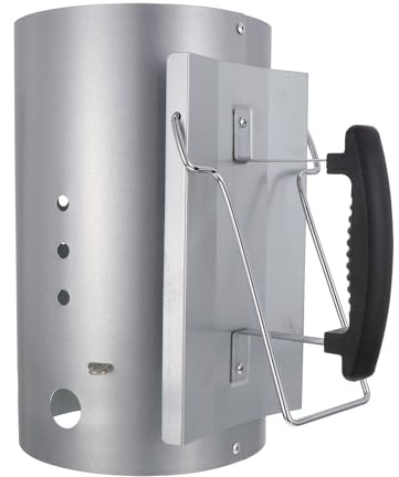ifundom Ciminiera Accendi Carbonella Barbecue in Zincato con Manico Nylon Antiscottatura per Grill Esterno e BBQ Rapido