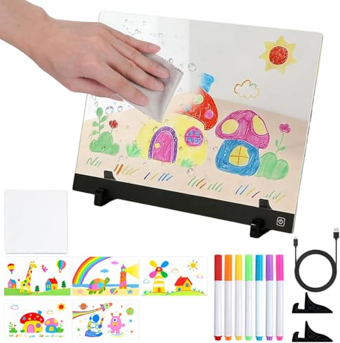 Lavagna da disegno luminosa per bambini – Ricaricabile in 4 modalità acrilico | Lavagna da pittura luminosa con penne | Per e ragazze, per sala giochi, casa, posto di lavoro e