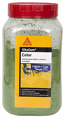 SIKA - Colorant en poudre pour ciment/chaux/plâtre - SikaCem Color Vert - Couleur uniforme - Résistant aux UV - Ne modifie pas le temps de prise des mortiers - Dosage facile - 900g