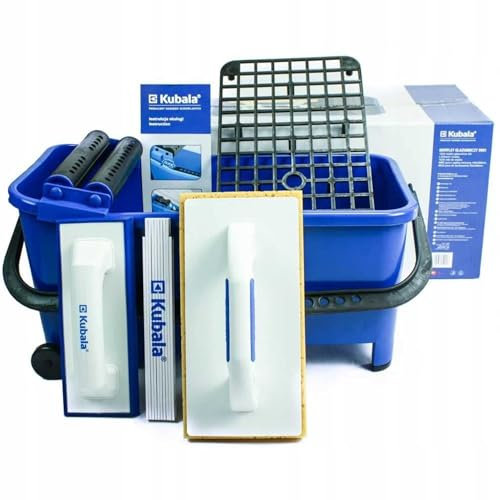 Fliesenwaschset 20l Fliesenleger Waschbox 6 -teiliges Waschset enthält Gittereinlage - Räderset - Doppelrolle - Fliesenwaschbrett - Fugenbrett - Made in EU