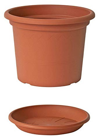 Euro3plast Geo Blumentopf mit Untersetzer 12 Größen und 9 Farben zur Wahl (45 cm, Terrakotta)
