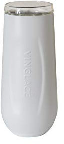 Vinglacé Stainless Steel Stemless Champagne Flute- Insulated Sparkling Wine Tumbler with Glass Insert, 6 oz, White