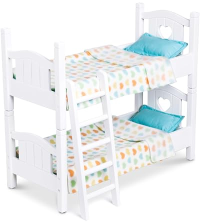 Melissa & Doug Mine to Love Wooden Play Bunk Bed for Dolls up to 18 inches-Stuffed Animals - White (2 Beds, 17.4”H x 9.1”W x 20.7”L Assembled and Stacked)