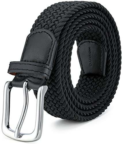 MOZETO Elastisch Stretch Gürtel Breite 3.3cm, Stoffgürtel Stretchgürtel Flechtgürtel Geflochtener Gürtel für Damen und Herren, Schwarz, Geeignet für 46-50 taille / Länge145cm