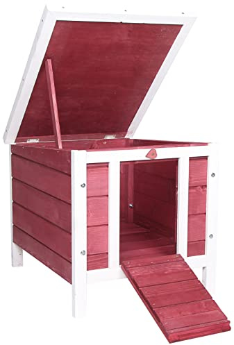 PawHut Conejera de Madera Exterior con Techo Asfáltico 42x51x43 cm Rojo
