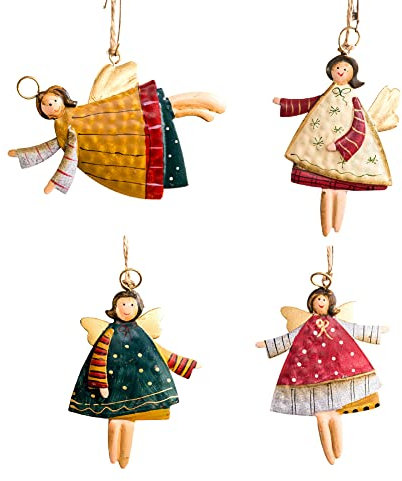 Syfunlv 4 ciondoli a forma di angelo, in metallo, 10 x 7 cm, per finestre di Natale, decorazione per finestre, decorazioni per albero di Natale
