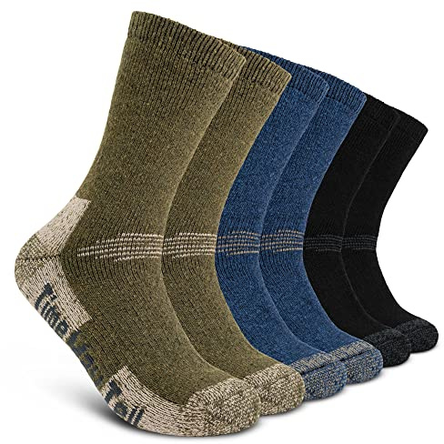 Time May Tell Mens and womens Merino Wool Hiking Cushioning Socks For Outdoor Wool-Socks-For-Men 2/3 Pack (Black/Green/Blue(3 Pairs) US Size 9~13