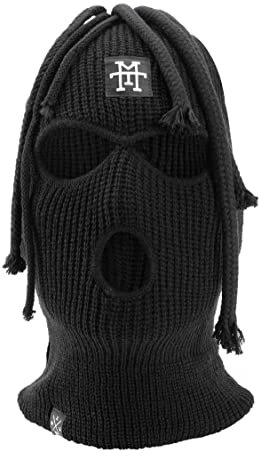 Manufaktur13 Dread Balaclava - 3-Loch Sturmmaske mit Dreadlocks, Sturmhaube mit Haare, Skimaske in versch. Farben, Multifunktionsmaske, elastisch/dehnbar, gestrickt (Black Out)