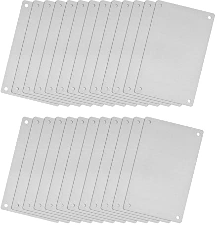 QUARKZMAN Acciaio Inox Etichetta Vuota 66 x 45mm Incisione a Rettangolo Vuoti Carta con 4 Foro per Targhetta Macchina Etichetta Fai da te 25pz (Tonalità Argento)