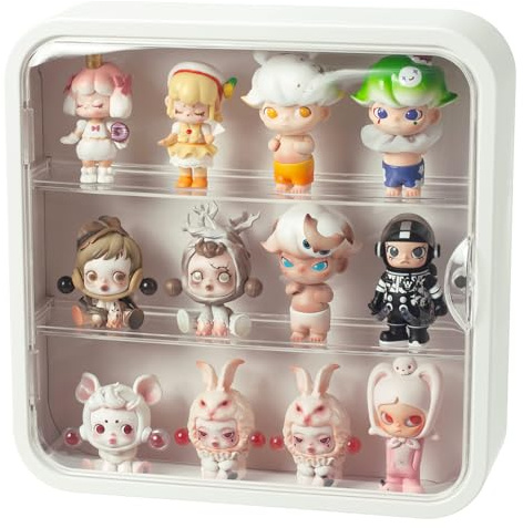 Clear Display Case for Figures, Wall Mounted Acrylic Storage Box, Dust Proof Display Cabinet Organizer for Mini Pop Mart Action Figures Collectibles (White)