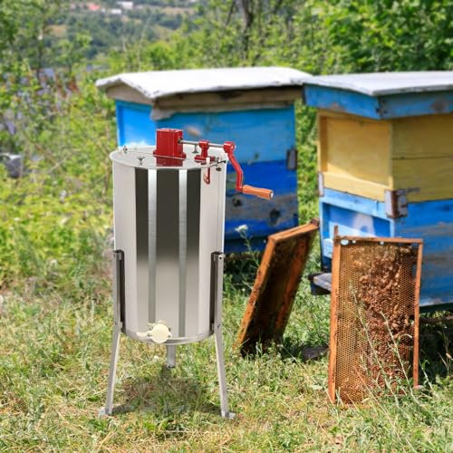 Manuelle Honigschleuder 45mm Tangentialschleuder Edelstahl 3 Rahmen Honigextractor mit Deckel für Anfänger Bienenzüchter Zubehör 38x38x60cm