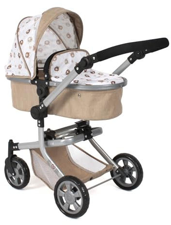 Bayer Chic 2000 Poussette de poupée Mika, Poussette combinée 2 en 1 pour Enfants de 4 à 8 Ans, Poussette pour poupées jusqu'à 52 cm, Ourson Beige