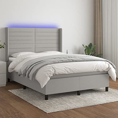 qohoio Boxspringbett mit Matratze & LED Bett Boxspringbett Bett Mit Matratze Polsterbett Schlafzimmer MöBel Hellgrau 140x200 cm Stoff - 3138397